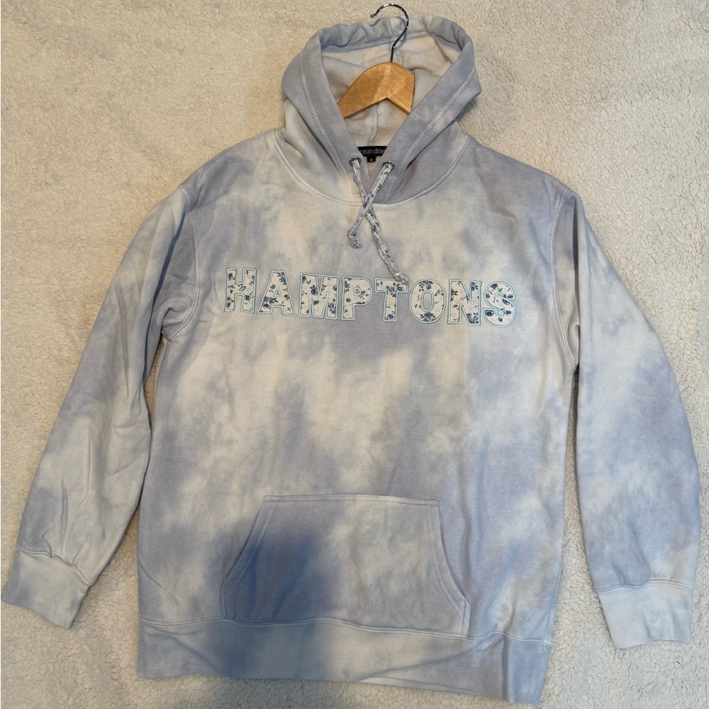 Ocean Drive Light Blue Tie-Dye Hoodie with Floral Lettering